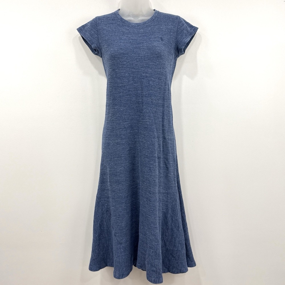 Polo Ralph Lauren Swing Midi Dress S Blue Waffle Knit Old Money Classic Preppy